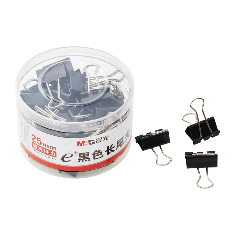 晨光（M&G） Eplus  長尾夾/長尾夾票夾 黑色(4#ABS92735/25MM 48枚/筒)_http://www.bzsa.cn/img/images/C202008/1596769638573.jpg
