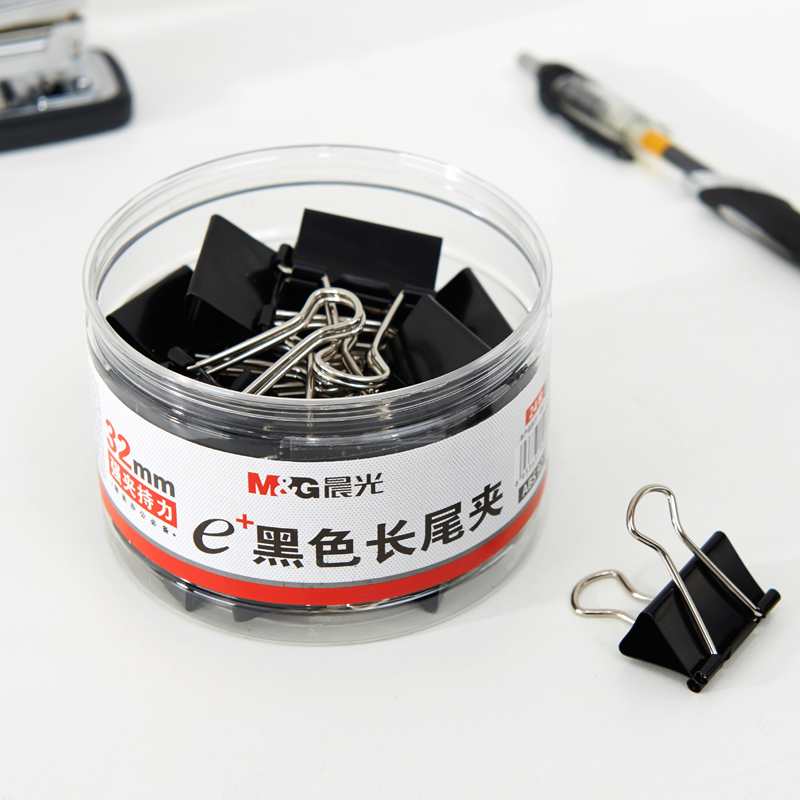 晨光（M&G） Eplus  長尾夾/長尾夾票夾 黑色( 3#ABS92734/32MM 24枚/筒)_http://www.bzsa.cn/img/images/C202008/1596769931944.jpg