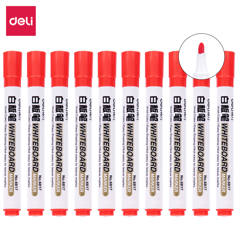 得力（deli） 6817 易擦白板筆 10支裝（紅色）