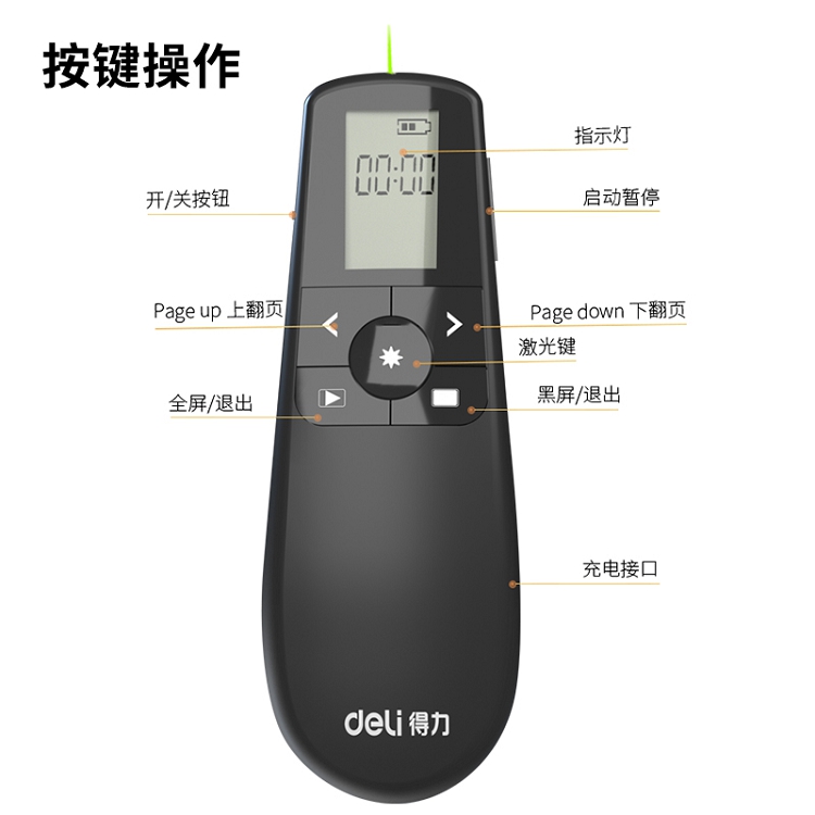 得力(deli)綠色光液晶屏顯示可充電幻燈片遙控筆PPT投影筆激光翻頁(yè)筆電子筆演講筆激光筆 無(wú)線演示器 2804_http://www.bzsa.cn/img/images/C202103/1615970672652.jpg