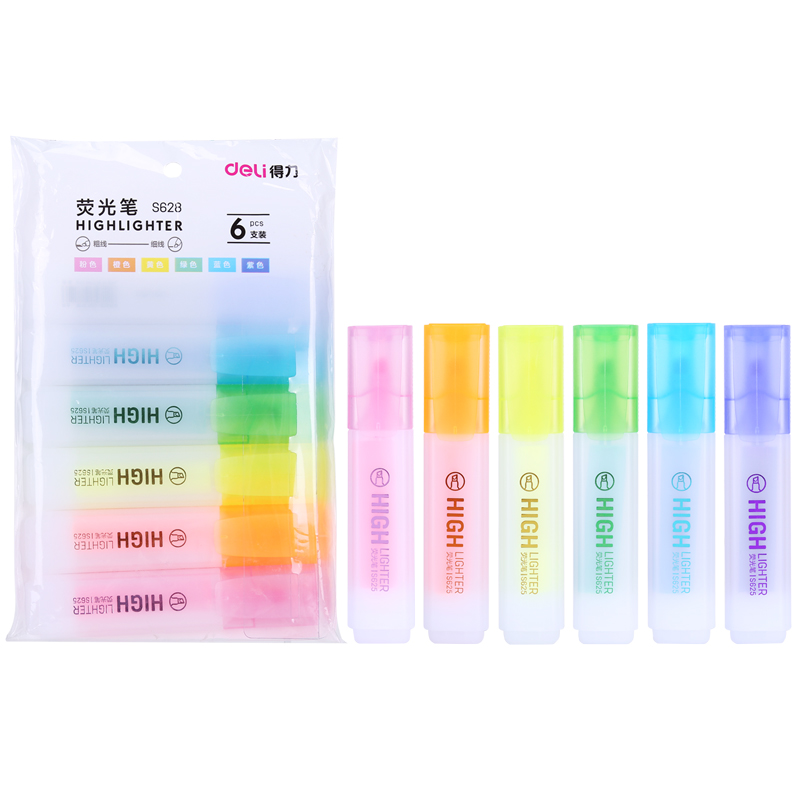 得力（deli）彩色熒光筆 水性記號筆手賬涂鴉筆 重點標記筆 6色/袋 S628_http://www.bzsa.cn/img/images/C202111/1636450614488.jpg