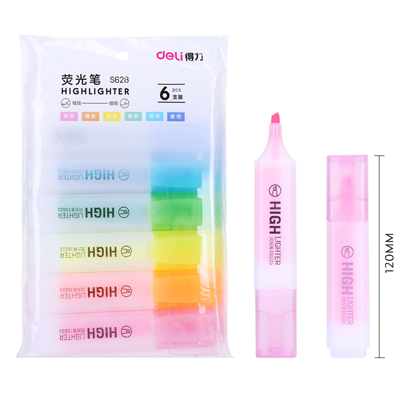 得力（deli）彩色熒光筆 水性記號筆手賬涂鴉筆 重點標記筆 6色/袋 S628_http://www.bzsa.cn/img/images/C202111/1636450615268.jpg