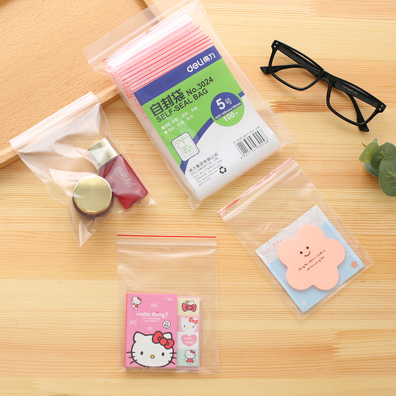 得力（deli） 3024 自封袋(透明)-5號(hào)(100個(gè)/包)150ｘ100mm0.04mm_http://www.bzsa.cn/img/sp/206/85122125-6f95-4b11-b124-715a885eb915.jpg