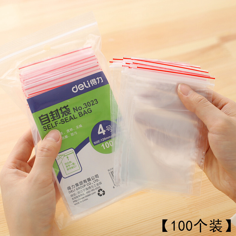 得力（deli） 3023 自封袋(透明)-4號(100個(gè)/包)120ｘ85mm0.04mm_http://www.bzsa.cn/img/sp/206/979e20f0-fc7b-4924-ae16-ea41a488d845.jpg