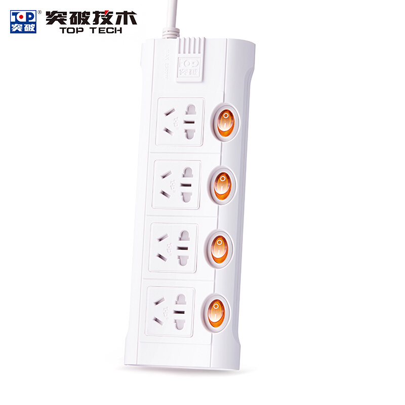 突破（TOP） TZ-D4K4 新國(guó)標(biāo)帶兒童保護(hù)門插座接線板智能過載自動(dòng)斷電分控獨(dú)立開關(guān)4孔3米 3米線長(zhǎng)
