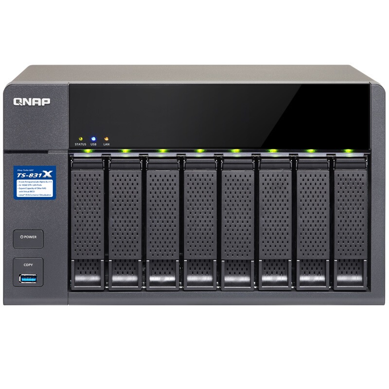 威聯(lián)通（QNAP） TS-831X-8G 高效能四核處理器,內(nèi)建雙10GbE SFP+ 網(wǎng)絡(luò)端口 八盤位NAS網(wǎng)絡(luò)存儲器（無內(nèi)置硬盤）