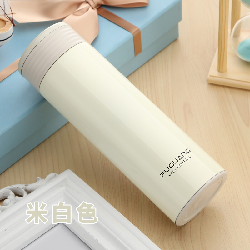 富光 FGL-3590 保溫杯 420ml 不銹鋼車(chē)載辦公泡茶水杯 （米白）