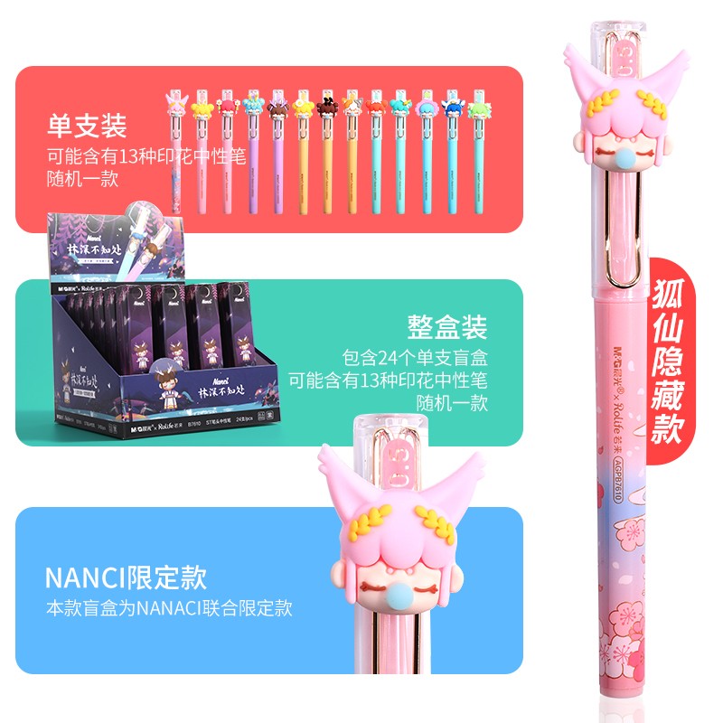 晨光（M&G）Nanci囡茜聯(lián)名盲盒中性筆林深不知處筆黑色速干ST筆頭筆學(xué)生考試專用ins超萌可愛少女心文具 B7610拔帽中性筆24支_http://www.bzsa.cn/newimg/C202309/1695106095853.jpg