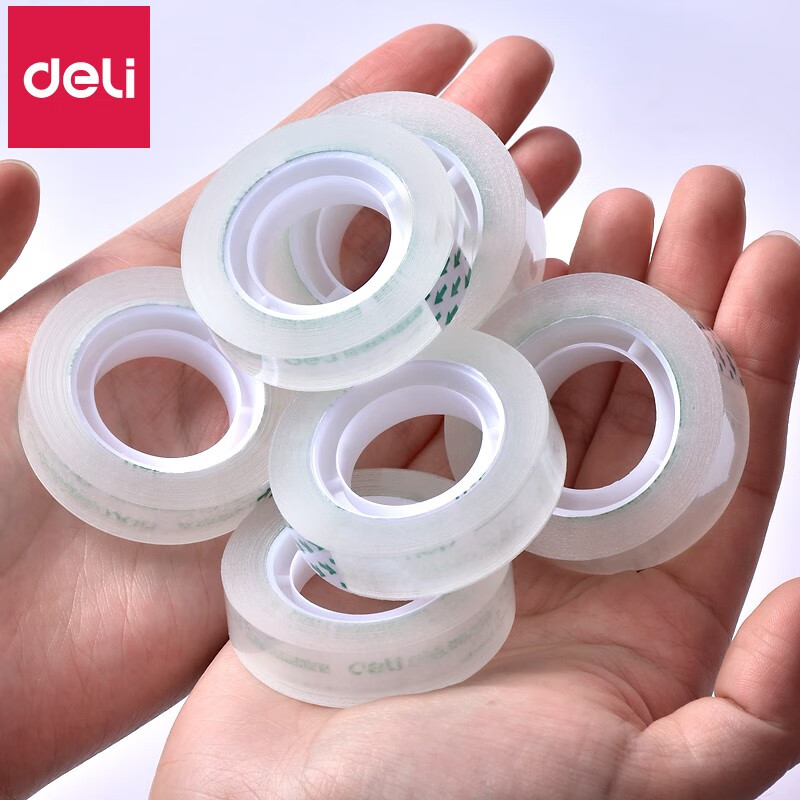 得力（deli）透明膠帶【3桶36卷】寬1.2cm*27.3米（送）膠帶座30015+811_http://www.bzsa.cn/newimg/C202310/1697782611706.jpg
